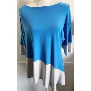 Sympli • Blue Light Grey Asymmetrical Blouse Stretchy